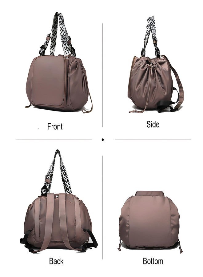 Fashowlife Multi-Function Tote Bag Large Capacity- Versatile Nylon Lightweight Backpack with 15 Pockets for Car Travel, Khaki - Image 4