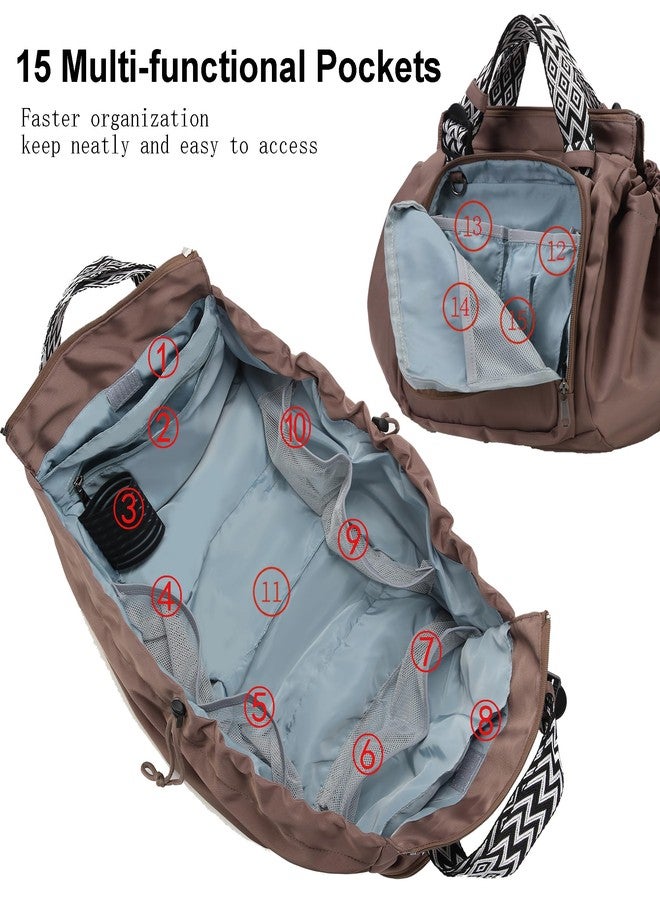 Fashowlife Multi-Function Tote Bag Large Capacity- Versatile Nylon Lightweight Backpack with 15 Pockets for Car Travel, Khaki - Image 5
