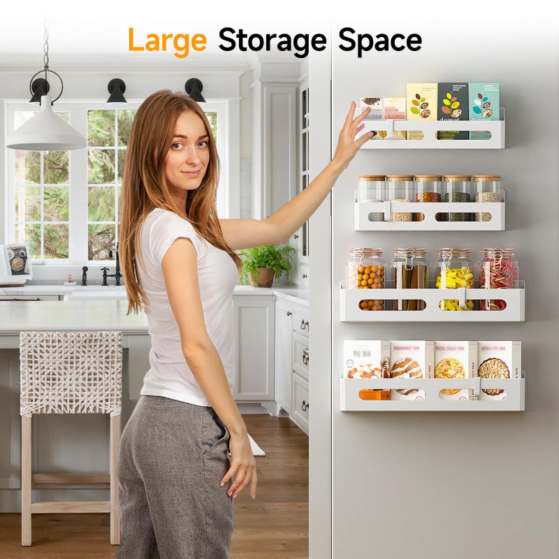 Sevenblue 6 Pack Strong Magnetic Spice Rack for Refrigerator, Multipurpose Magnetic Shelf for Fridge with 4 Hooks for kitchen and Bathroom Organization, White - Image 3