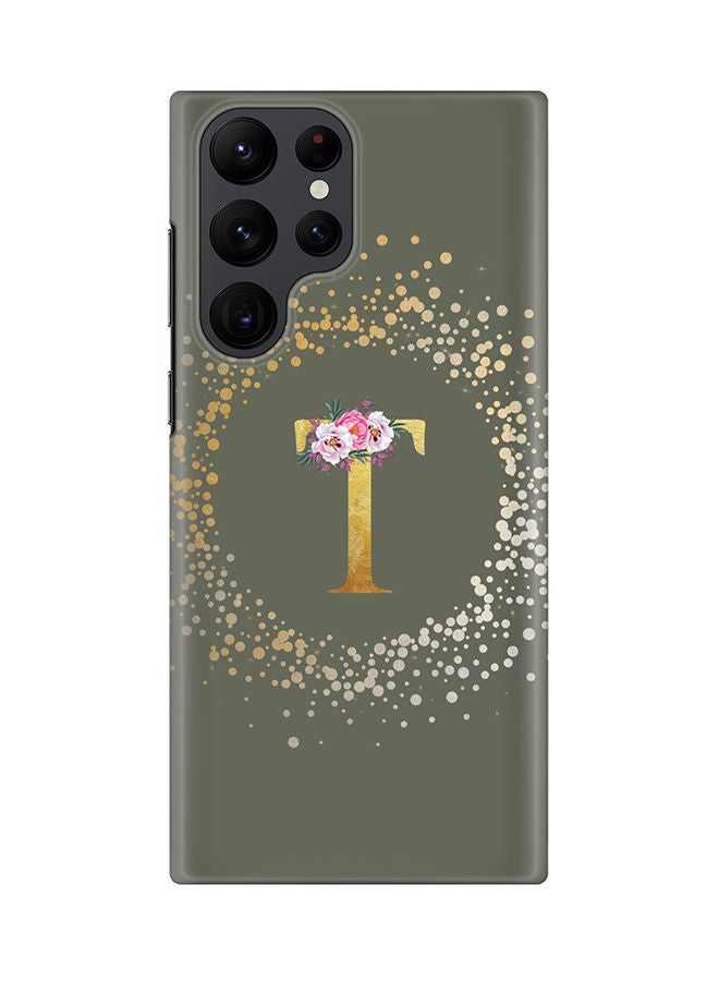 Stylizedd Monogram Slim Cover for Samsung Galaxy S22 Ultra 5G Case Custom Initials Letter Floral Pattern Snap Series Mobile Cover Matte Alphabet  - T (Olive Green) - Image 1