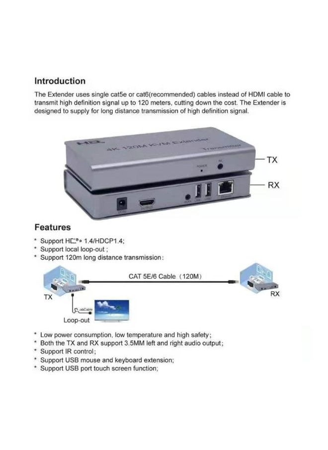 XLT 4K HDMI KVM Extender Transmitted Over Ethernet Cable with HDMI and USB Ports -120M  - Image 5