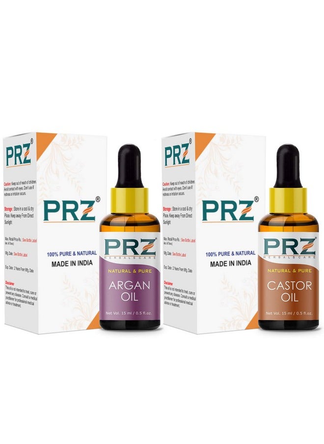 PRZ Combo Of Argan Cold Pressed Carrier Oil And Castor Carrier Oil Pure Natural & Therapeutic Grade Oil For Aromatherapy Body Massage Skin Care & Hair Care 15 Ml  - Image 2