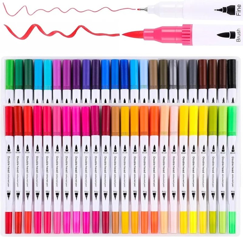 FEELHIGH مجموعة أقلام ماركر مائية برأس مزدوج للألوان القابلة للماء فرشاة ناعمة طرف رفيع قلم تلوين لمذكرات الفن لوازم المدرسة للأطفال والبالغين كتاب تلوين للمعلمين والطلاب الكتابة بالخط - Image 4