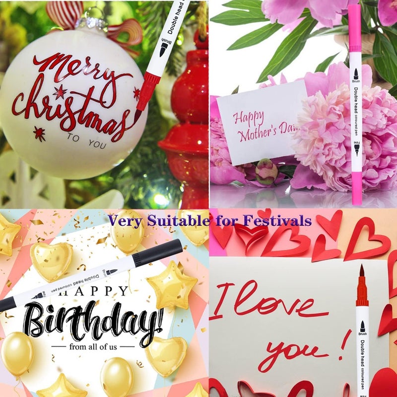 FEELHIGH مجموعة أقلام ماركر مائية برأس مزدوج للألوان القابلة للماء فرشاة ناعمة طرف رفيع قلم تلوين لمذكرات الفن لوازم المدرسة للأطفال والبالغين كتاب تلوين للمعلمين والطلاب الكتابة بالخط - Image 5