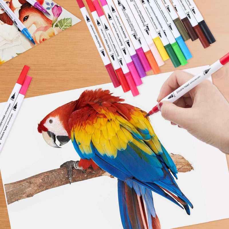 FEELHIGH مجموعة أقلام ماركر مائية برأس مزدوج للألوان القابلة للماء فرشاة ناعمة طرف رفيع قلم تلوين لمذكرات الفن لوازم المدرسة للأطفال والبالغين كتاب تلوين للمعلمين والطلاب الكتابة بالخط - Image 2