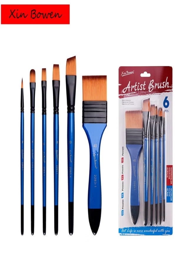 Xinbowen 6-Piece Nylon Hair Paint Brush Set - Ideal for Watercolor, Acrylic, and Oil Painting - Image 1