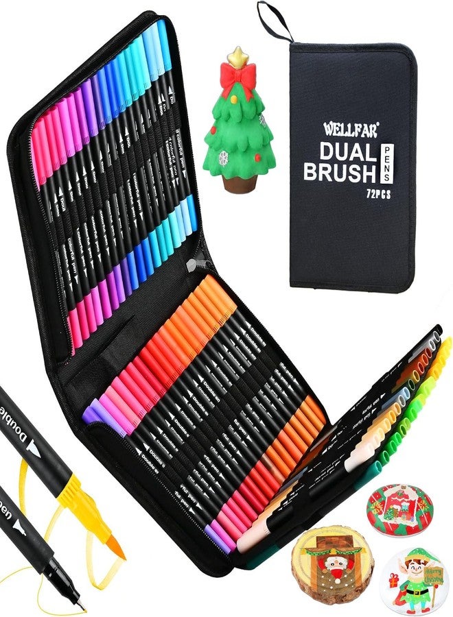 WELLFAR 72 Colors Brush Markers for Adult Coloring - Dual Tip (Fine & Brush) No Bleed Art Markers - Ideal for Hand Lettering, Bullet Journals, School Projects & Professional Drawing - Image 1