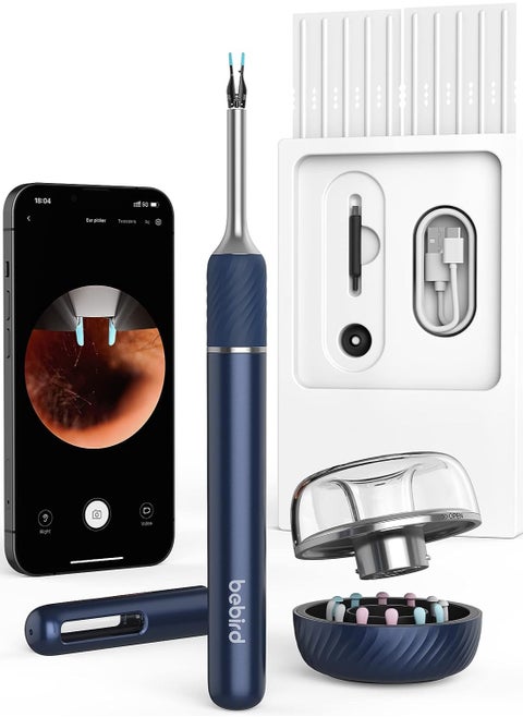 Ear Wax Removal Tool with Camera WiFi Visible Ear Cleaner with Tweezer with 10 Megapixels Gimbaled Gyroscope 12 Ear Spoons Base Storage Household Ear Cleaning Kit for IOS and Android