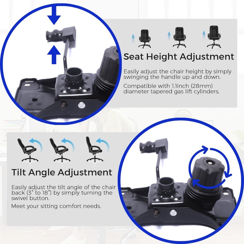 MAKTUNE TECHNOLOGIES Maktune Universal Reinforced Tilting Mechanism Plate for Office Chairs Heavy Duty Replacement Stand with Rolling Wheel Chair Spare Parts Repair Accessories for Gaming Leather and Low Back Chairs - Image 5