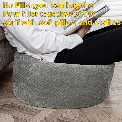 Asuprui Pouf Ottoman Unstuffed Pouf Ottoman Foot Rest No Filler Foot Stool Floor Pouf 20x20x12 Inches Fuzzy Chair Floor Chair Foot Rest with Storage for Living Room Bedroom Light Gray Pouf Cover - Image 4