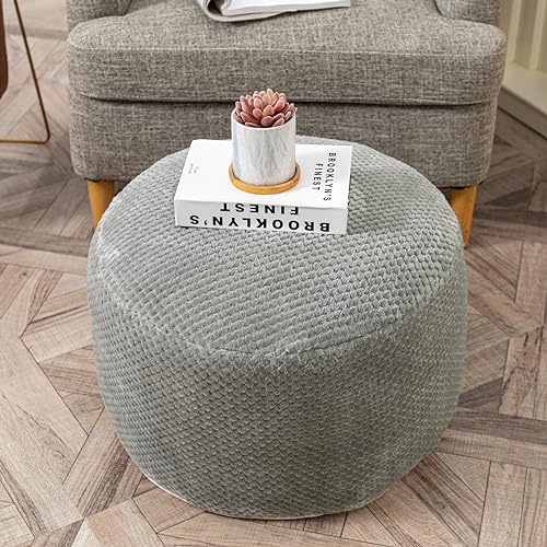 Asuprui Pouf Ottoman Unstuffed Pouf Ottoman Foot Rest No Filler Foot Stool Floor Pouf 20x20x12 Inches Fuzzy Chair Floor Chair Foot Rest with Storage for Living Room Bedroom Light Gray Pouf Cover - Image 1