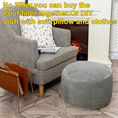 Asuprui Pouf Ottoman Unstuffed Pouf Ottoman Foot Rest No Filler Foot Stool Floor Pouf 20x20x12 Inches Fuzzy Chair Floor Chair Foot Rest with Storage for Living Room Bedroom Light Gray Pouf Cover - Image 5