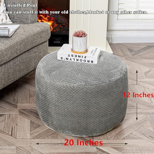Asuprui Pouf Ottoman Unstuffed Pouf Ottoman Foot Rest No Filler Foot Stool Floor Pouf 20x20x12 Inches Fuzzy Chair Floor Chair Foot Rest with Storage for Living Room Bedroom Light Gray Pouf Cover - Image 3