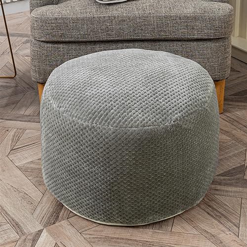 Asuprui Pouf Ottoman Unstuffed Pouf Ottoman Foot Rest No Filler Foot Stool Floor Pouf 20x20x12 Inches Fuzzy Chair Floor Chair Foot Rest with Storage for Living Room Bedroom Light Gray Pouf Cover - Image 2