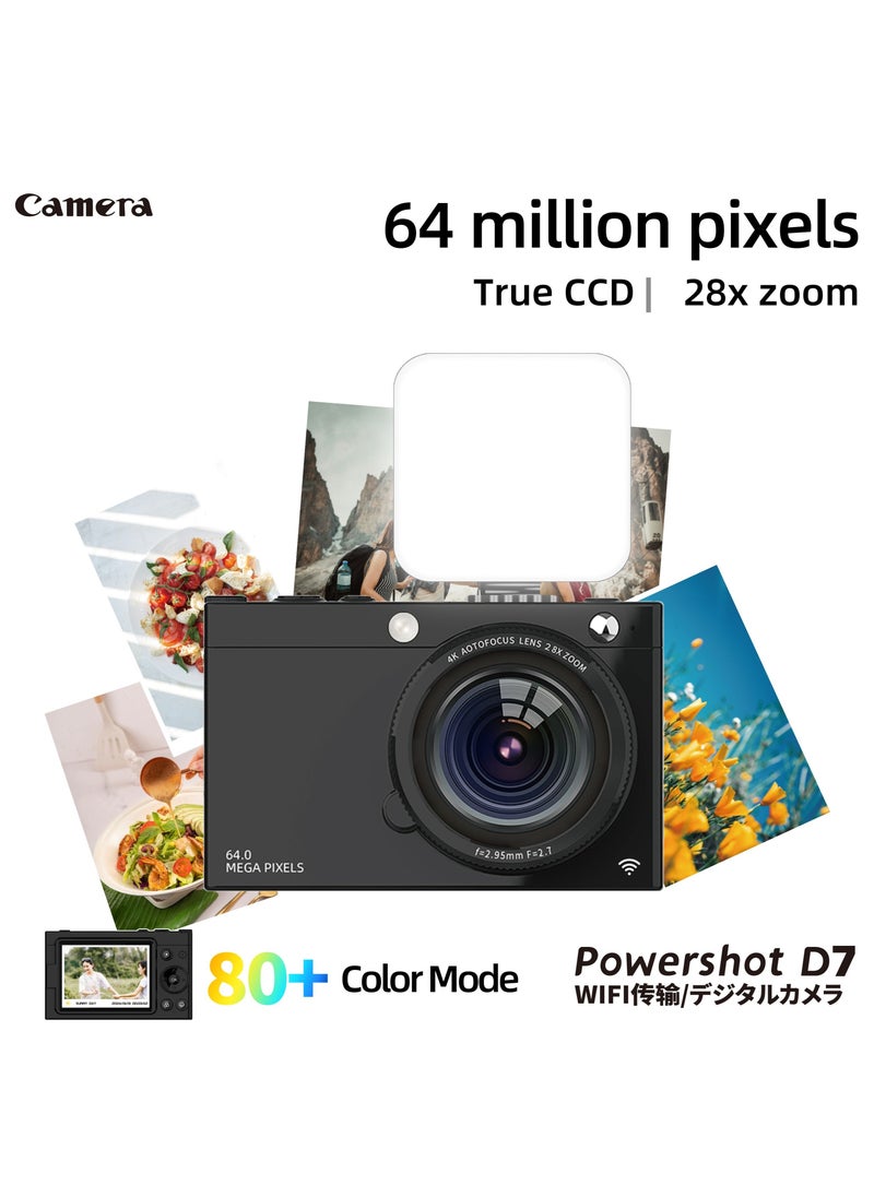 Generic - 64MP Digital Camera for Photography and Video, 4K Vlogging Camera for YouTube with IPS Screen, 28X Digital Zoom Digital Camera for Gift, Compact Anti Shake Vlogging Camera for Live Streaming Travel Photography High Definition Display Student Compact Camera，With 64GB TF card - Image 1