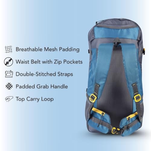 Impulse Inverse 65L Travel bag with Rain Cover | Water Resistant | Padded Adjustable Shoulder Straps & Waist Belt | Ideal for Hiking, Camping & Travel Rucksack Backpack- Teal |1 Year Warranty - Image 5