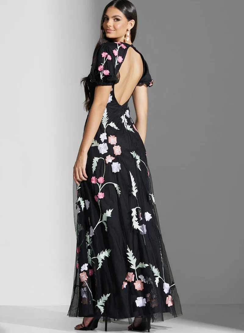 Maya Floral Embroidered Puff Sleeve Dress