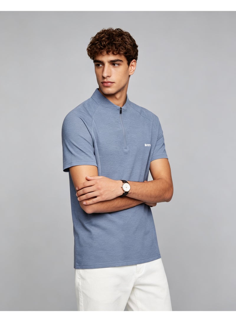 BOSS Men's Stand Collar Half Zip Short Sleeve Polo Shirt Casual Daily Wear Light Slate Blue - Image 4