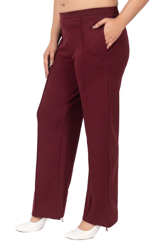 Mlada Store Mlada Mid Waist Wide Leg Flared Pants Elastic Waist Band for Women Office Work Formal Wear Stretch Cotton Knit Flare Pants Utility Pockets Extra Flare Pants Trousers for Travel Wine - Image 1