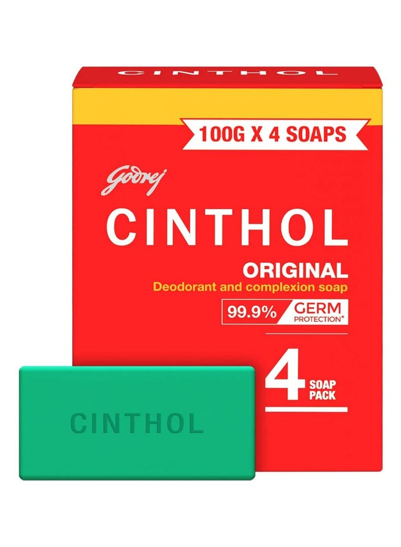 Cinthol Pack of 4 Bath Soap Original Deodarant and Complexion Germ Protection 100g  - Image 1