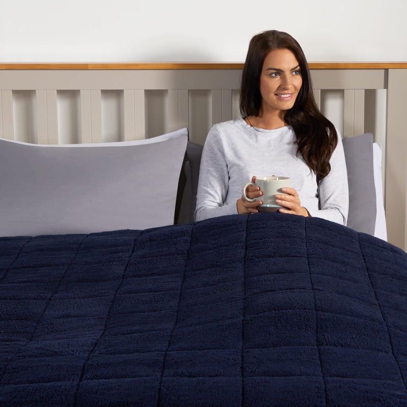 Brentfords Weighted Blanket for Adults Super Soft Teddy Fleece Adult Weighted Blanket Sleep Therapy Insomnia Anxiety Stress Relief  Navy Blue 125 x 180cm  6kg