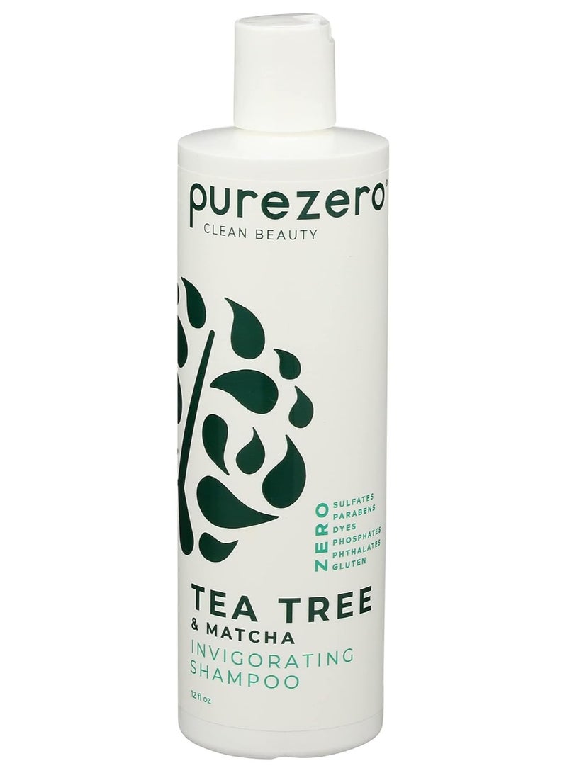 Purezero Tea Tree & Matcha Shampoo - Minty Nourishing & Invigorating Scalp Treatment - Zero Sulfates, Parabens, Dyes Vegan and Cruelty Free - 12 oz