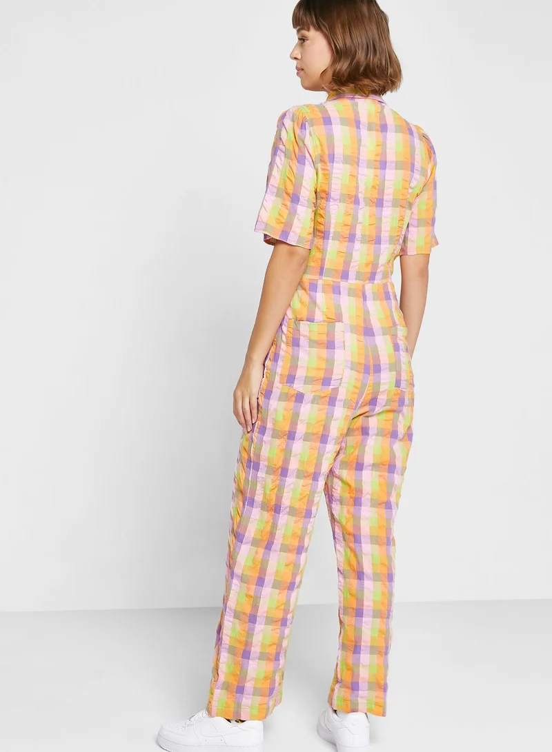 MONKI Checked Button Down Jumpsuit