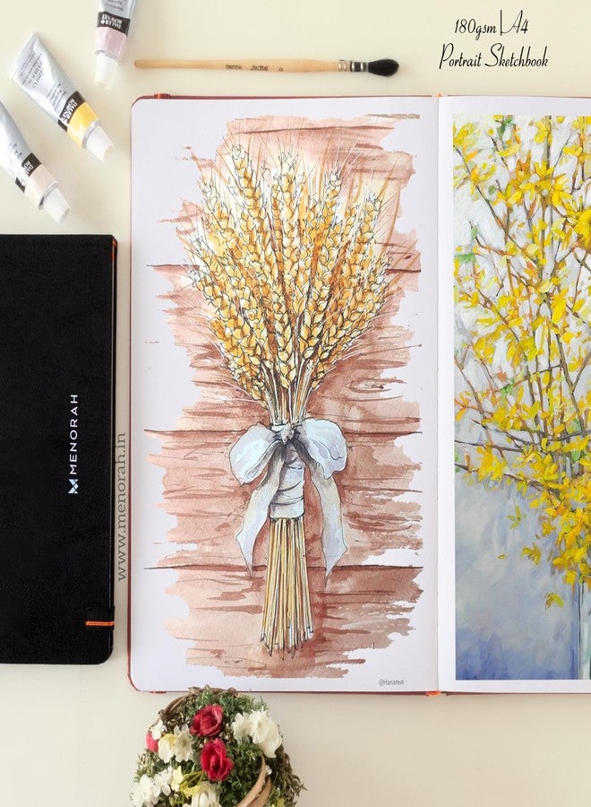MENORAH ورق مينورا - دفتر رسم فني - مقاس A4 - 180 غرام/م² (100 صفحة / 50 ورقة) - دفتر رسم - غلاف مقوى - (29.7 سم × 21 سم) - مصنوع يدويًا بالكامل - رسم بورتريه، ألوان زيتية - Image 3
