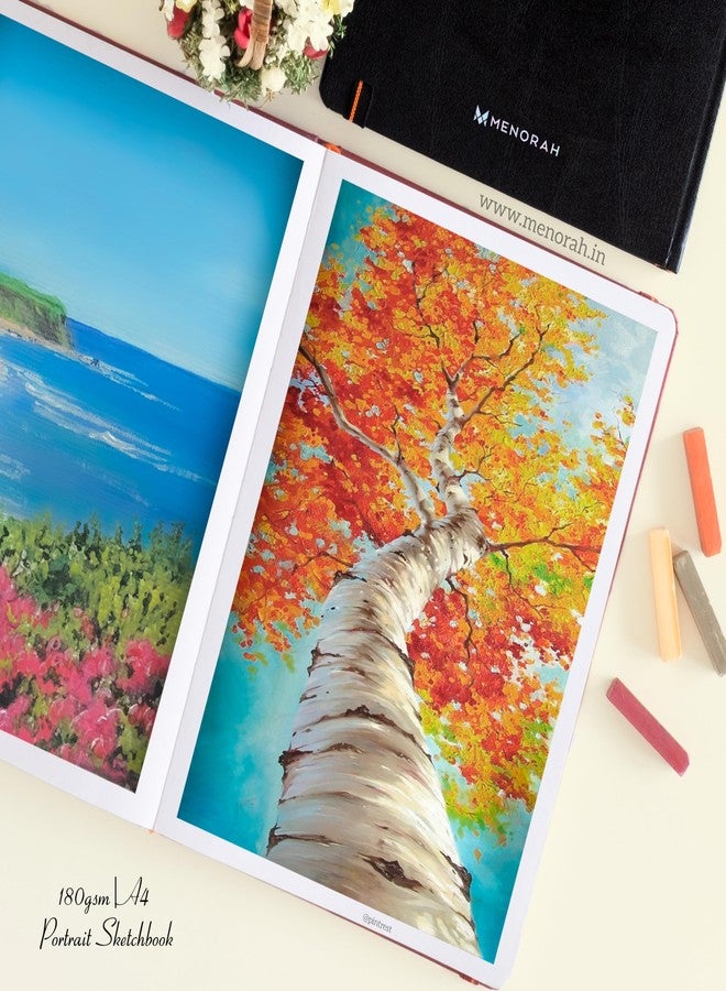 MENORAH ورق مينورا - دفتر رسم فني - مقاس A4 - 180 غرام/م² (100 صفحة / 50 ورقة) - دفتر رسم - غلاف مقوى - (29.7 سم × 21 سم) - مصنوع يدويًا بالكامل - رسم بورتريه، ألوان زيتية - Image 5