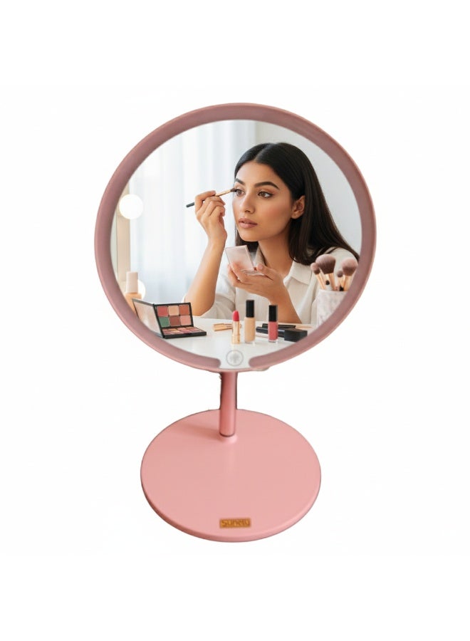 Sunely LED Makeup Mirror with Adjustable Stand, Vanity Mirror with Light, Pink Color - Image 1