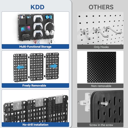 KDD 9 in 1 RGB Gaming Wall Organizer Peg Board - DIY Pegboard Combination Kit with Phone Stand/Pen Holder/Storage Box/Headset & Controller Holder/Hooks for Office & Home Gamer Room Decor Accessories - Image 4
