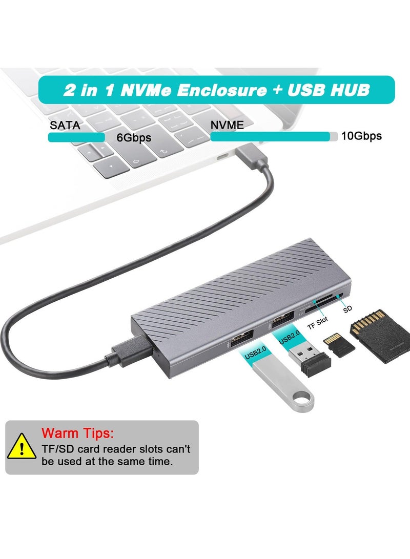 NVMe Enclosure, Suspendable FARBOKO M.2 Enclosure USB3.2/ USB3.1 Gen2 10Gbps with 2 USB2.0 Ports & SD/TF Card Reader for M.2 NVMe/SATA SSD in 2242/2260/2280 - Image 4