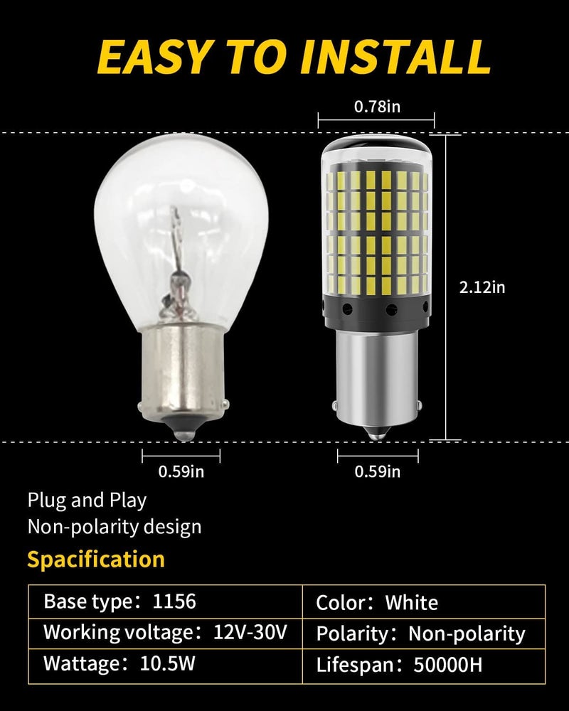 Automaze 1156 BA15S 180 Degree Straight Pin P21W Non-Canbus Led Turn Signal Bulb, Front Rear Backup Light, Canbus Error Free, 2800Lumen 3014 Chipset 144SMD (Pack of 2) - Image 4