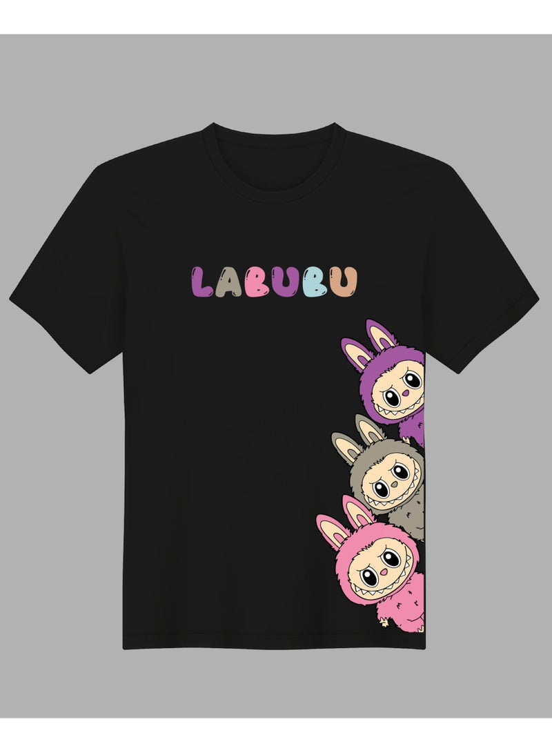 لابوبو تي شيرت LABUBU - ملابس كاجوال للجنسين بأكمام قصيرة، قميص قطني نقي لطيف وعصري باللون الأسود - Image 1