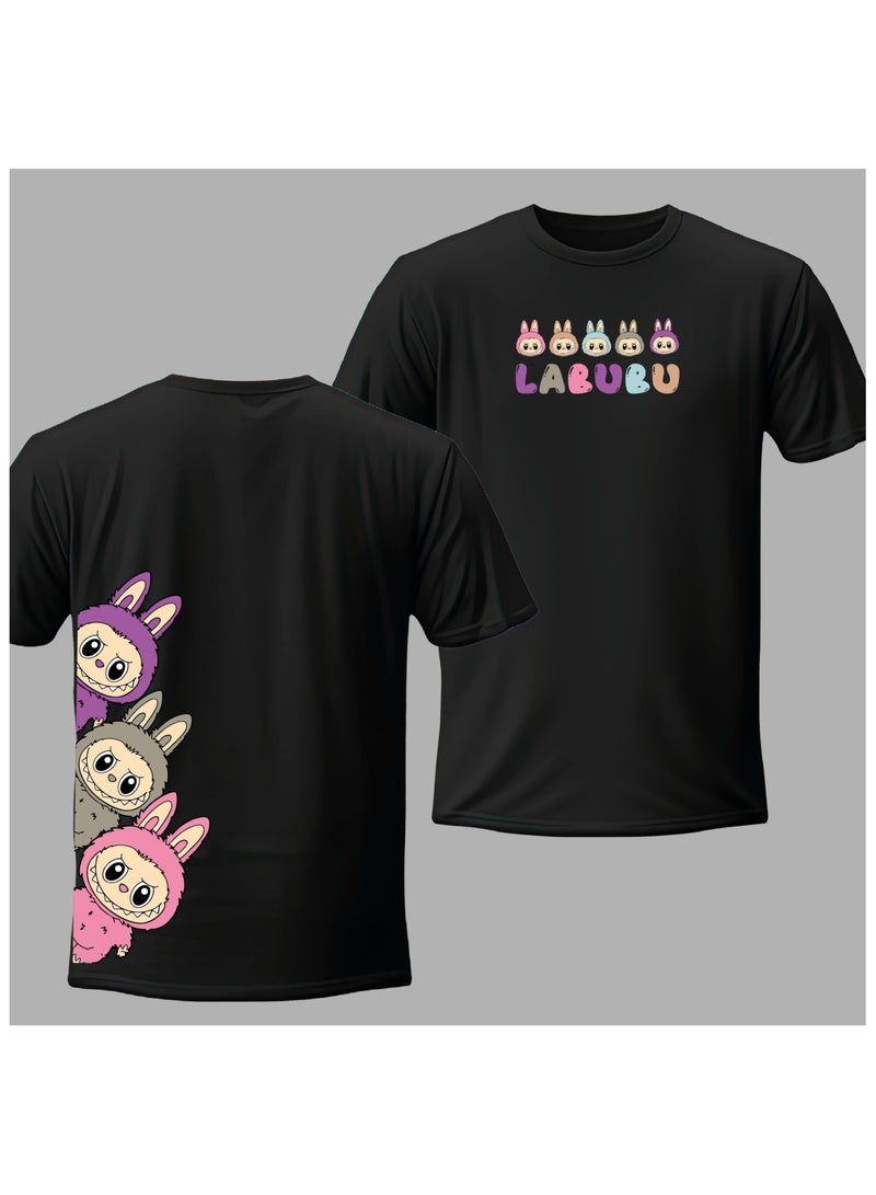 لابوبو تي شيرت LABUBU - ملابس كاجوال للجنسين بأكمام قصيرة، قميص قطني نقي لطيف وعصري باللون الأسود - Image 2