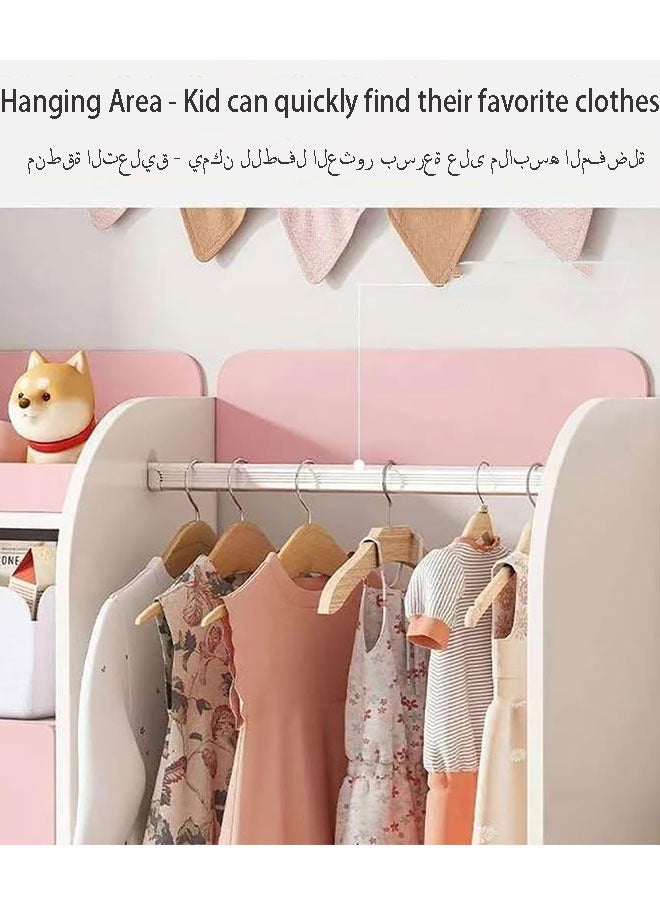 GoldenLike Kids Wardrobe,Children's Closet Storage Organizer with Hanging Area and Drawers,Baby Clothes Cabinet,Multifunction Kid Armoire Dresser Baby Wardrobe Closet,Girls Boys Clothes Organizer Storage Rack(Pink) - Image 3