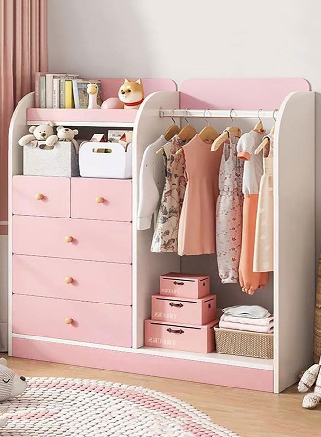 GoldenLike Kids Wardrobe,Children's Closet Storage Organizer with Hanging Area and Drawers,Baby Clothes Cabinet,Multifunction Kid Armoire Dresser Baby Wardrobe Closet,Girls Boys Clothes Organizer Storage Rack(Pink) - Image 1