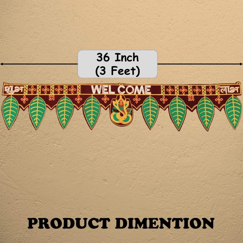CREYENTES Toran For Door,Ganesha With Mango Leaf,Welcome Bandarwal,Wall Hanging,Temple,Pooja Room,Diwali,Rajasthani,Embroidery Work.(Ganesh_Welcome),36 Cm - Image 2