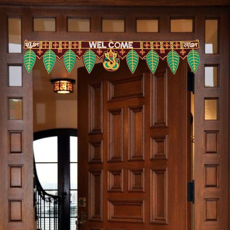 CREYENTES Toran For Door,Ganesha With Mango Leaf,Welcome Bandarwal,Wall Hanging,Temple,Pooja Room,Diwali,Rajasthani,Embroidery Work.(Ganesh_Welcome),36 Cm - Image 3
