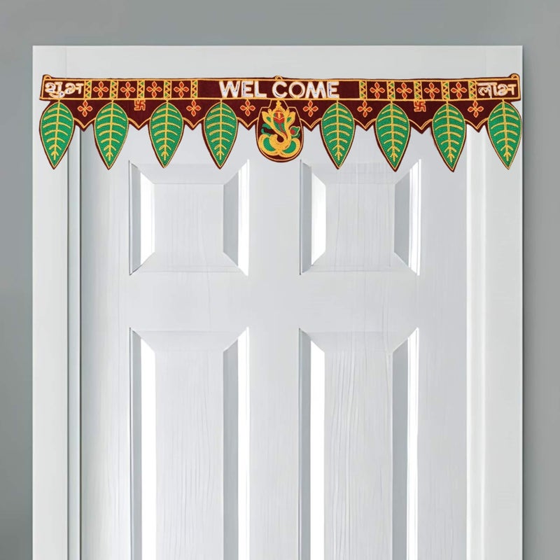 CREYENTES Toran For Door,Ganesha With Mango Leaf,Welcome Bandarwal,Wall Hanging,Temple,Pooja Room,Diwali,Rajasthani,Embroidery Work.(Ganesh_Welcome),36 Cm - Image 4