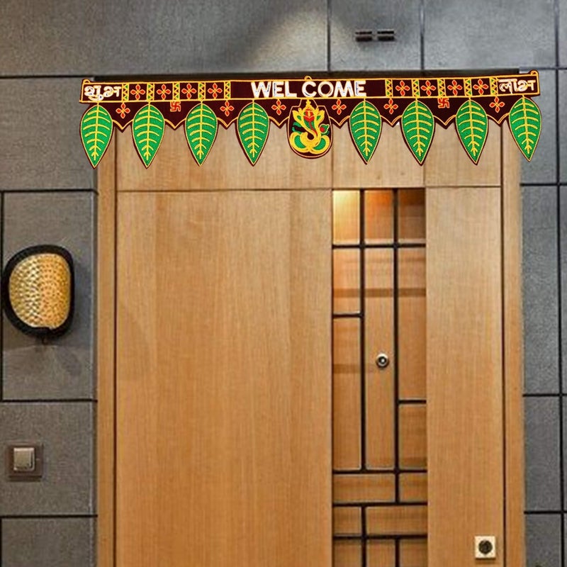 CREYENTES Toran For Door,Ganesha With Mango Leaf,Welcome Bandarwal,Wall Hanging,Temple,Pooja Room,Diwali,Rajasthani,Embroidery Work.(Ganesh_Welcome),36 Cm - Image 5