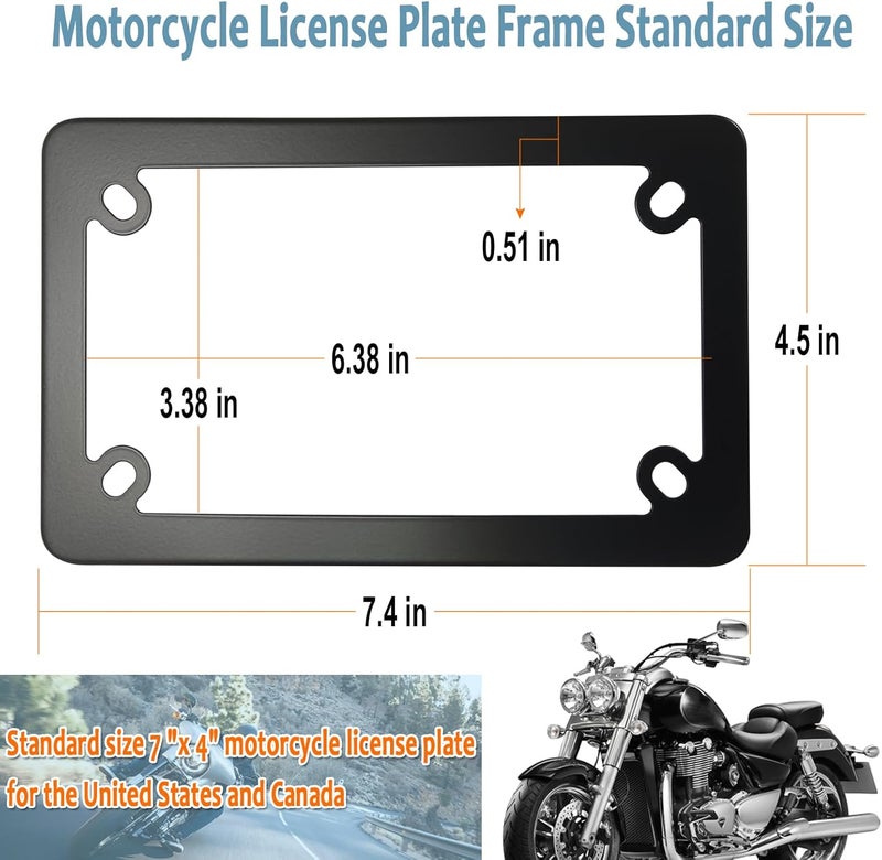 BGGTMO Motorcycle License Plate Frame,Matte Black Stainless Steel Tag Holder for Bike Moto Moped Motorbike Scooter, Cool Metal Bracket with Screws Nuts Caps, 1 Pack - Image 3