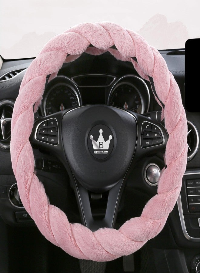 HighnessHwoo Luxury Fluffy Winter Car Steering Wheel Cover for Women Soft Warm Plush Cute Auto Accessories for Vehicle, Sedan, Universal, Fuzzy, Anti Slip, Pink, 14in, Standard Size 14.5-15"(37-38cm) - Image 1