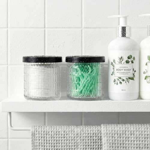MKOSAB 2 Pack Qtip Holder Bathroom Set Glass Apothecary Jars with Lids Canisters for Cotton BallsSwabs Floss Picks Hair Ties Vanity Organizer Vintage Bathroom Storage Clear - Image 3