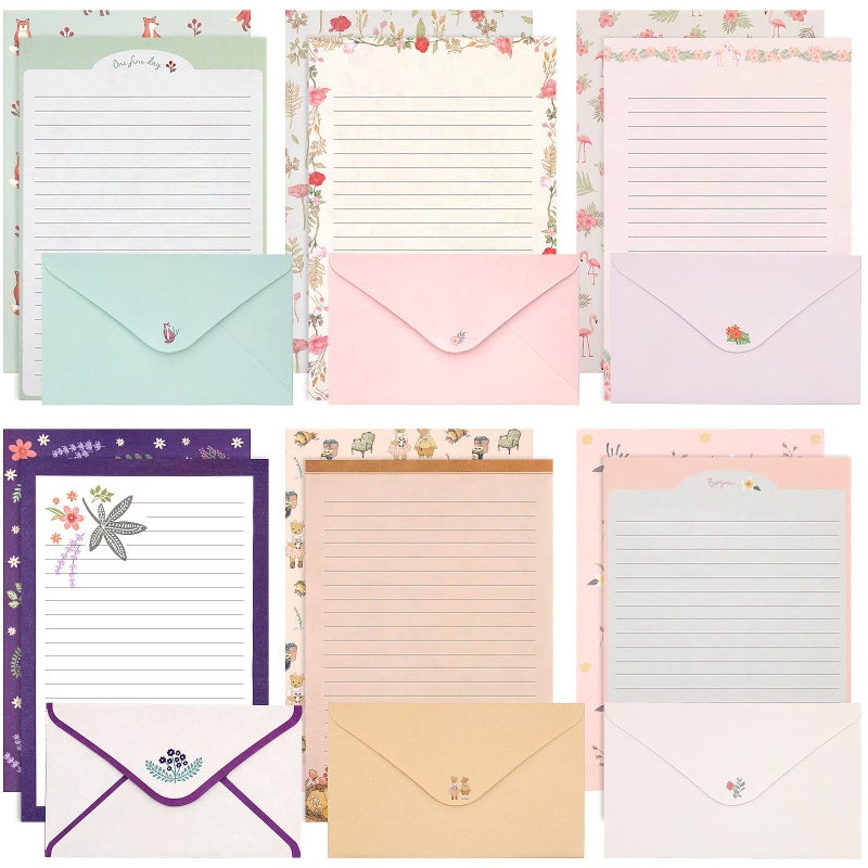 KSIWRE Stationary Paper and Envelopes Set, 36 PCS Lined Stationary Writing Paper with 18 PCS Matching Envelopes, Fresh Floral Style Letter Writing Paper for Invitations Gifts Holiday Wishes - Image 1
