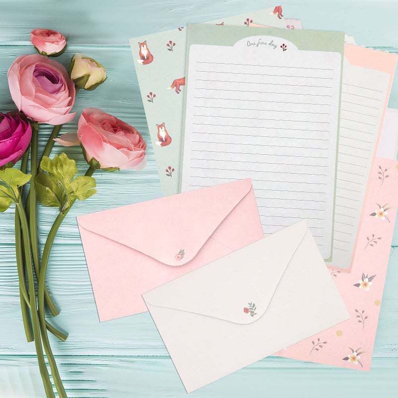 KSIWRE Stationary Paper and Envelopes Set, 36 PCS Lined Stationary Writing Paper with 18 PCS Matching Envelopes, Fresh Floral Style Letter Writing Paper for Invitations Gifts Holiday Wishes - Image 2