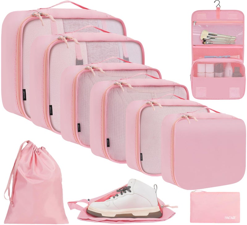 BAGAIL 10 Set Packing Cubes Various Sizes Packing Organizer for Travel Accessories Luggage Carry On Suitcase-Pink - Image 1