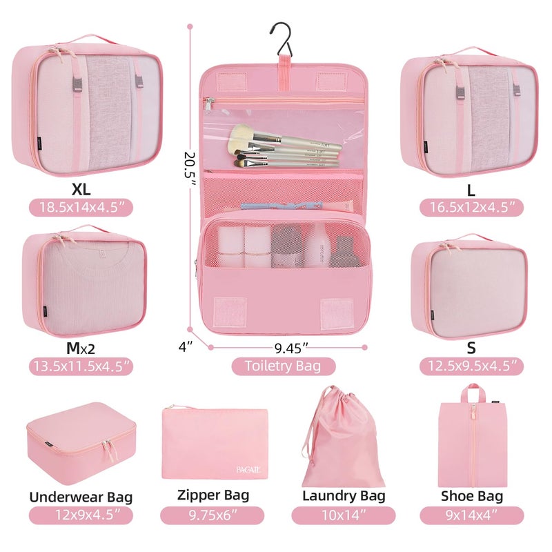 BAGAIL 10 Set Packing Cubes Various Sizes Packing Organizer for Travel Accessories Luggage Carry On Suitcase-Pink - Image 2