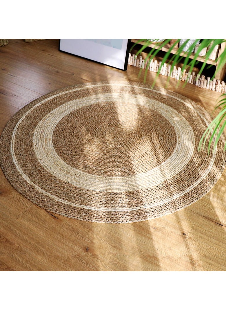 LINGWEI Jute Rug Carpet with White Line Design Round Area Rug Floor Mat  - Image 2