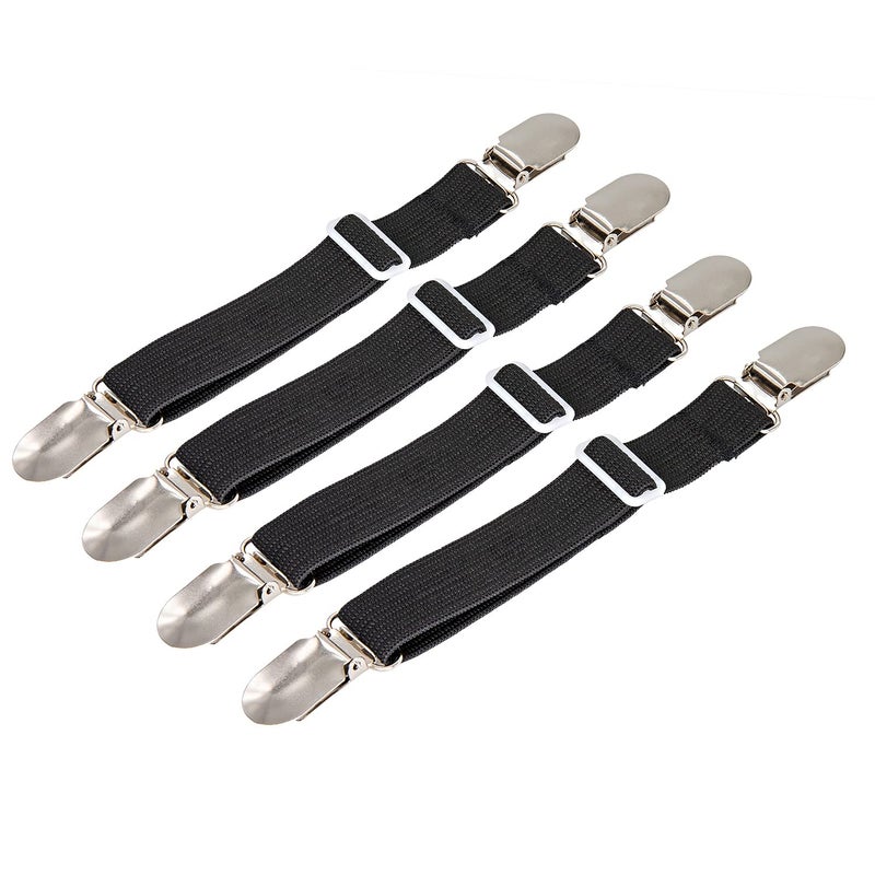 BetyBedy 4Pcs Adjustable Bed Sheet Fasteners Suspenders, Elastic Sheet Band Straps Clips, Cover Grippers Suspenders Holder for Mattress Pad Cover, Sofa Cushion (Black) - Image 1